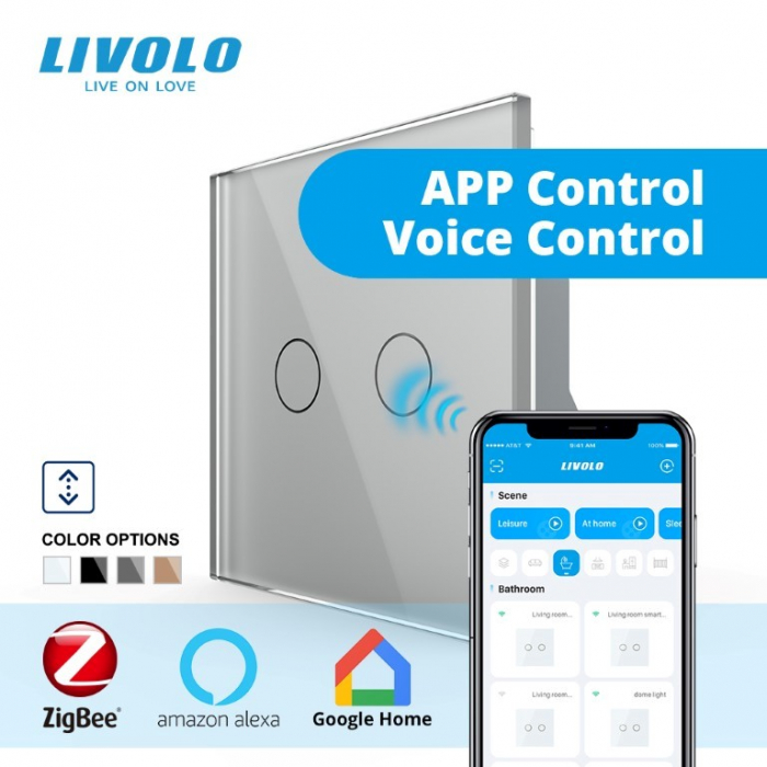 Intrerupător dublu tactil actionare draperie ZIGBEE- control din aplicatia mobila Livolo [2]