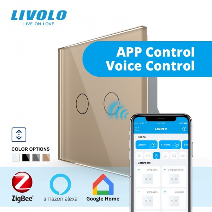Intrerupător dublu tactil actionare draperie ZIGBEE- control din aplicatia mobila Livolo [2]