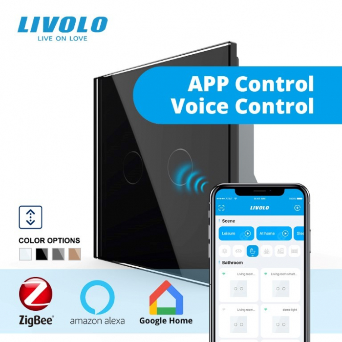 Intrerupător dublu tactil actionare draperie ZIGBEE- control din aplicatia mobila Livolo [6]