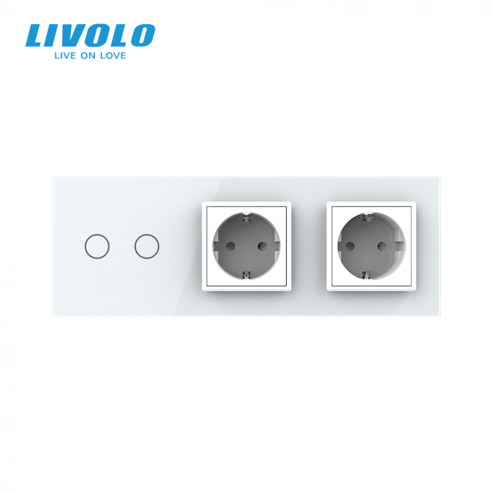 Intrerupator dublu tactil si 2 prize Schuko cu rama din sticla Livolo [3]
