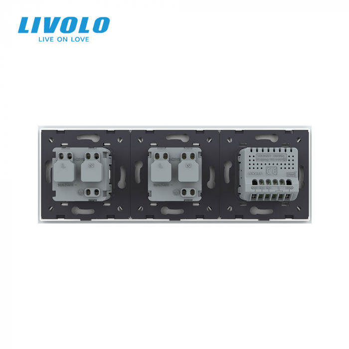Intrerupator dublu tactil si 2 prize Schuko cu rama din sticla Livolo [4]