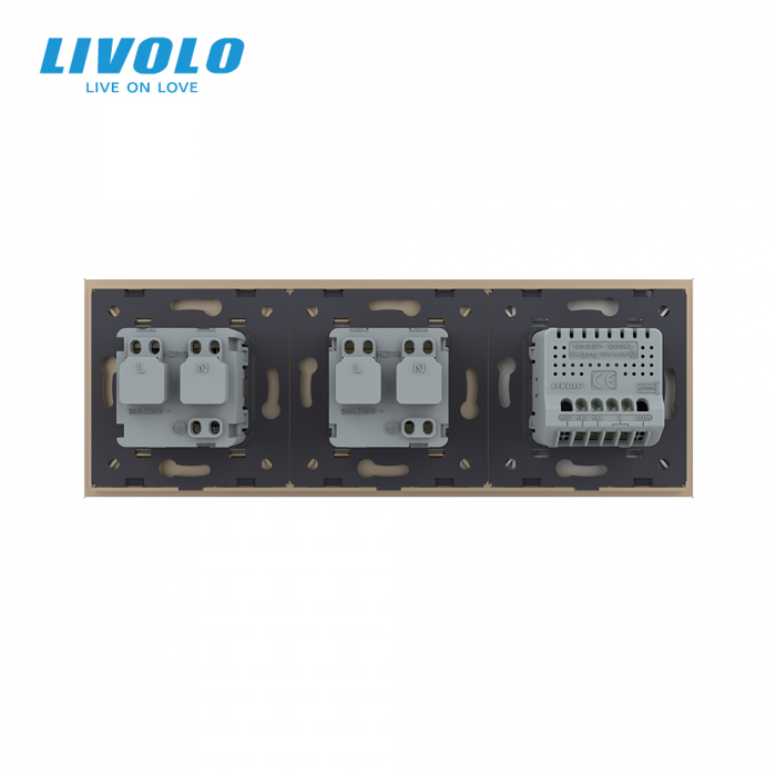 Intrerupator dublu tactil si 2 prize Schuko cu rama din sticla Livolo [4]