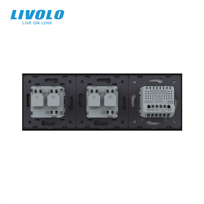 Intrerupator dublu tactil si 2 prize Schuko cu rama din sticla Livolo [4]