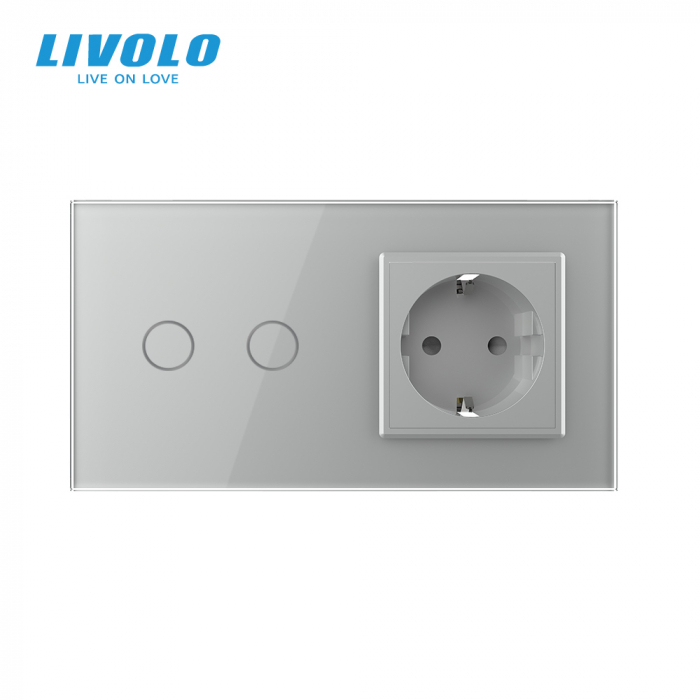 Intrerupator tactil dublu zigbee si priza schuko smart cu control vocal/aplicatia mobila [5]