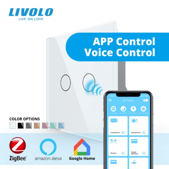 Intrerupator tactil dublu zigbee cu control din aplicatia Livolo serie noua [1]