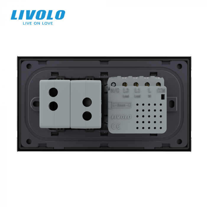 Intrerupator tactil dublu + priza dubla USB, 4M, cu rama sticla Livolo [4]
