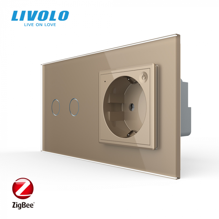 Intrerupator tactil dublu zigbee si priza schuko smart cu control vocal/aplicatia mobila [2]