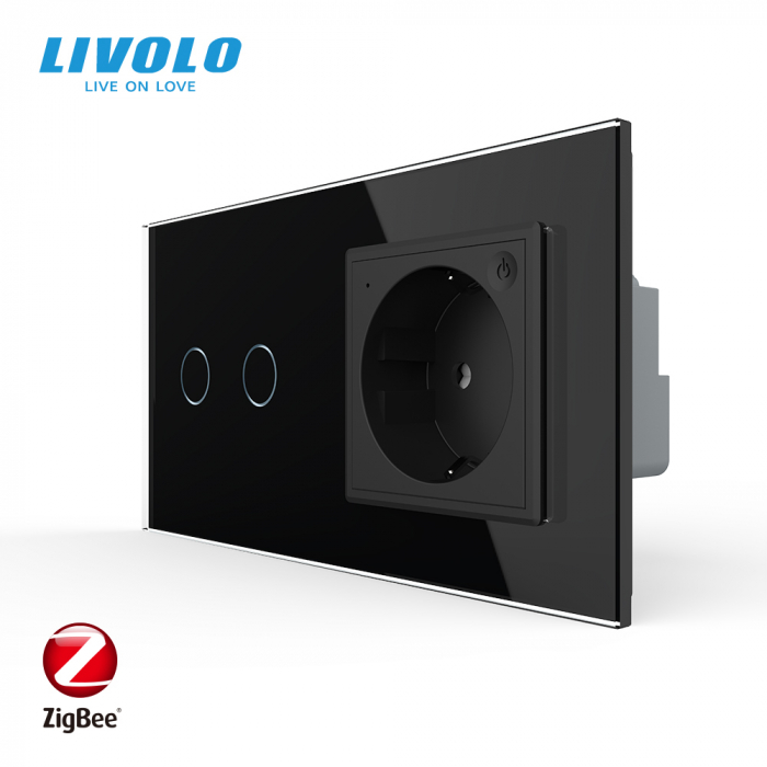 Intrerupator tactil dublu zigbee si priza schuko smart cu control vocal/aplicatia mobila [5]