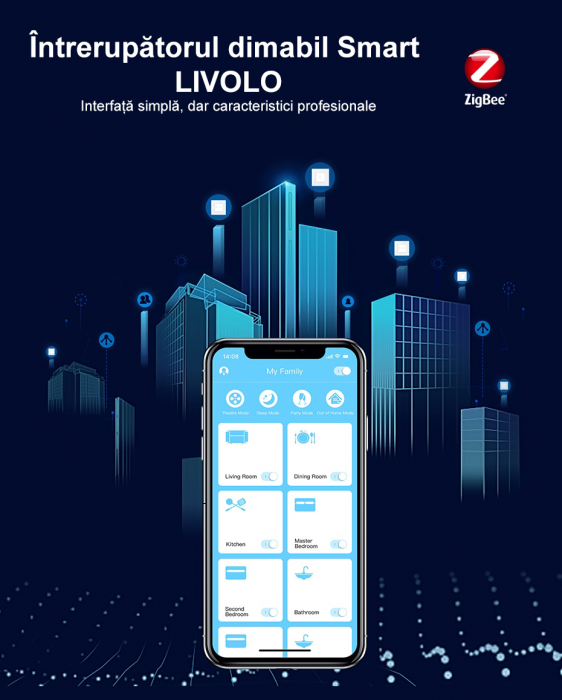 Intrerupator tactil Livolo WiFi, Zigbee, cap scara / cruce, dimabil, intensitate lumina ajustabila [3]