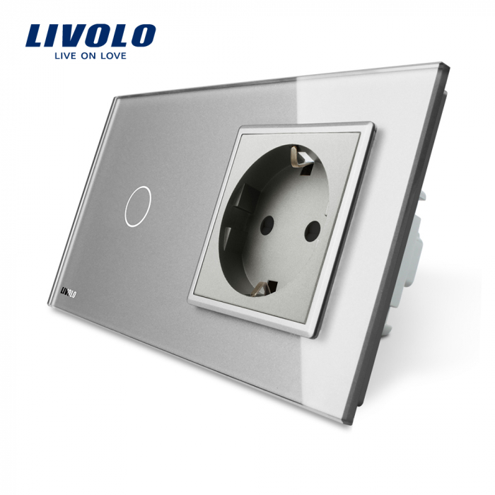Intrerupator tactil simplu si priza Livolo, Argintiu Livolo VL-C701+C1EU-15 [1]