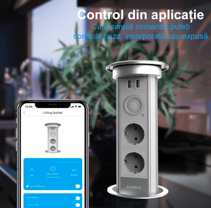 Livolo Priza incorporabila smart, retractabila, control din aplicatie,Bluetooth [5]