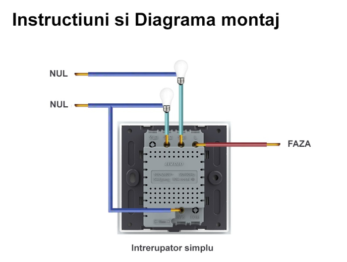 Modul intrerupator tactil dublu WiFi, cap / scara / cruce, fara panou sticla [3]