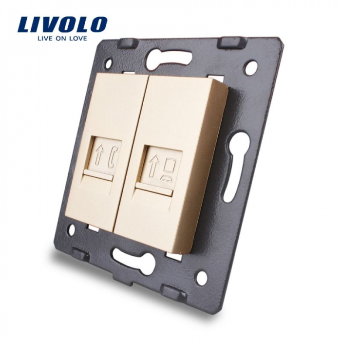 Modul Priza dubla reţea calculator + telefon, RJ45+RJ11 Livolo [1]