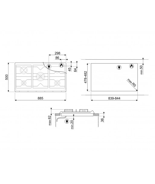 Plita incorporabila SMEG Coloniale, 5 arzatoare,gaz, 90 cm, crem [3]