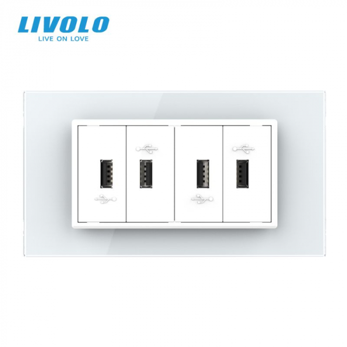 Priza cvadrupla USB, 4M, cu rama sticla Livolo [3]