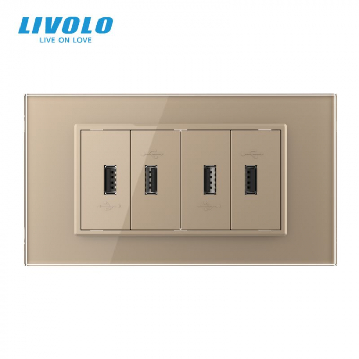 Priza cvadrupla USB, 4M, cu rama sticla Livolo [3]