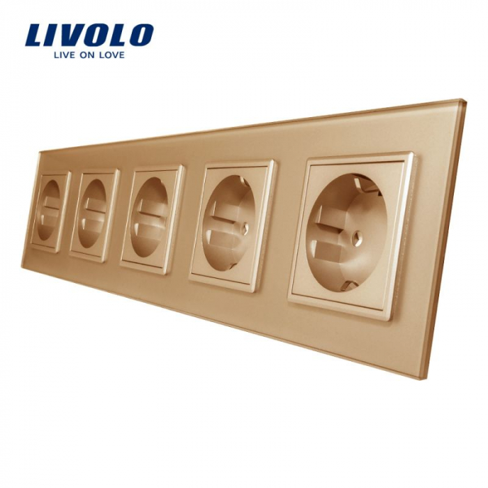 Priza cvintupla Schuko cu panou din sticla Livolo [1]