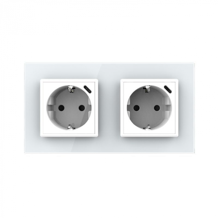 Priza dubla Schuko si slot USB Tip-C Standard German 2M cu panou din sticla [2]