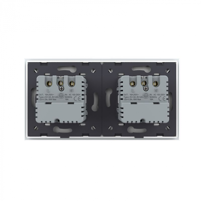Priza dubla Schuko si slot USB Tip-C Standard German 2M cu panou din sticla [3]