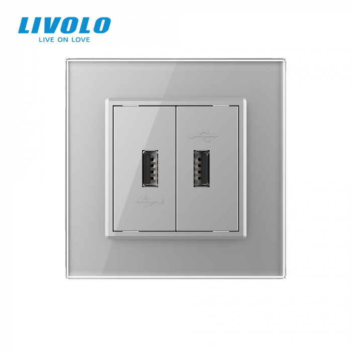 Priză dublă USB cu panou sticla, Livolo [2]