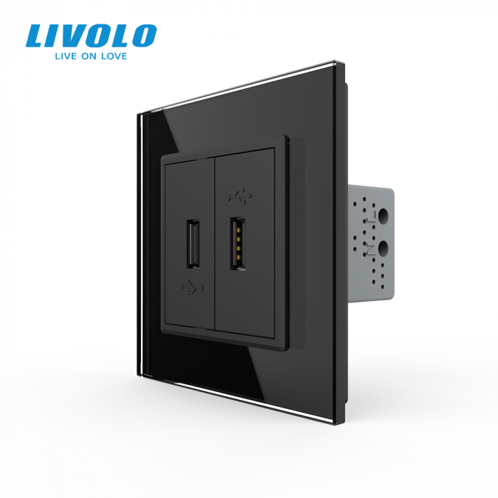 Priză dublă USB cu panou sticla, Livolo [1]