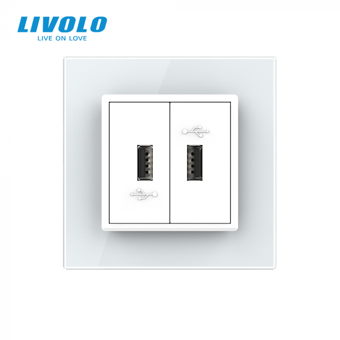 Priză dublă USB cu panou sticla, Livolo [2]