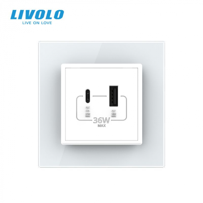Priza dubla USB + USB tip C cu panou din sticla Livolo [2]