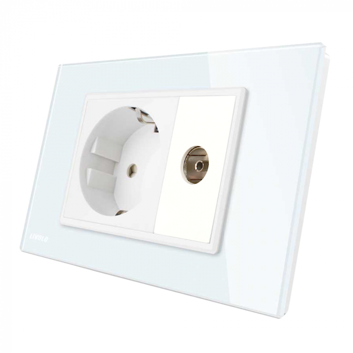 Priza simpla+modul TV, cu rama din sticla 3M-Livolo [1]