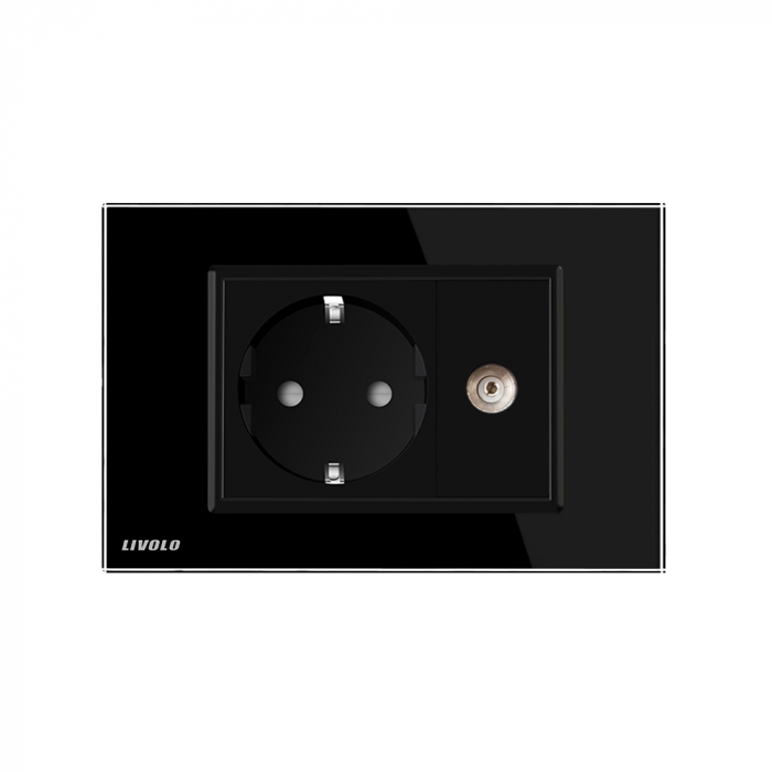 Priza simpla+modul TV, cu rama din sticla 3M-Livolo [2]