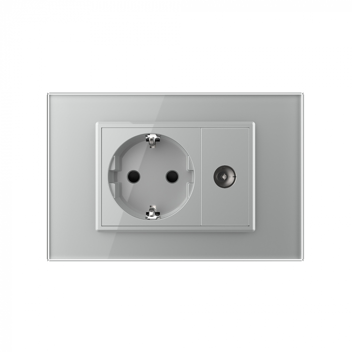 Priza simpla+modul TV, cu rama din sticla 3M-Livolo [2]