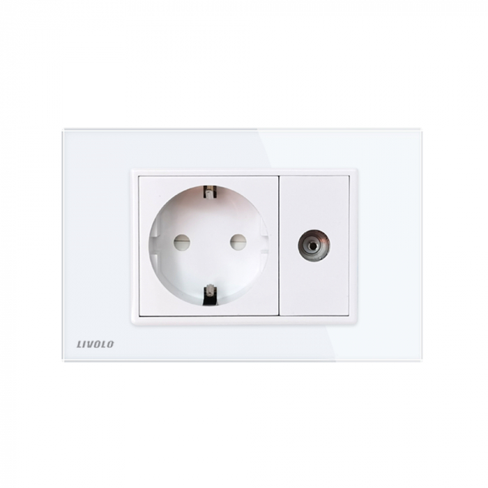 Priza simpla+modul TV, cu rama din sticla 3M-Livolo [2]