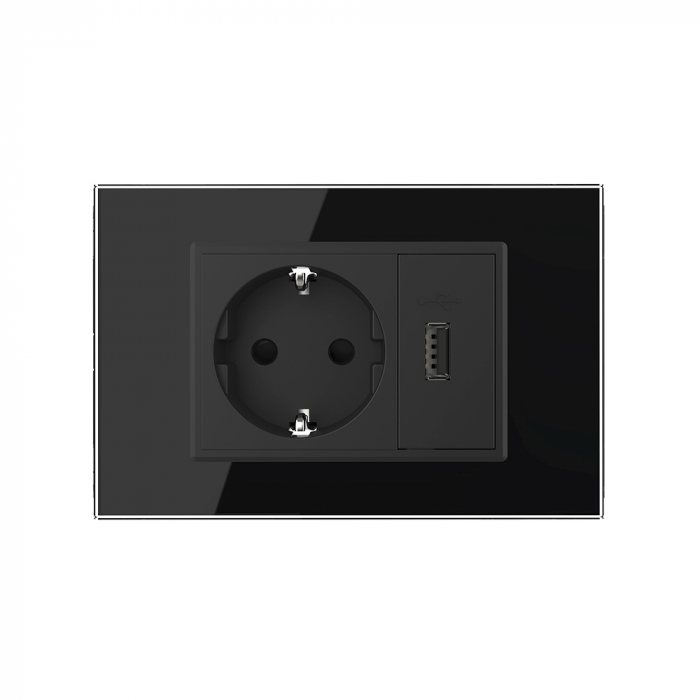 Priza simpla+priza USB cu rama din sticla 3M-Livolo [2]