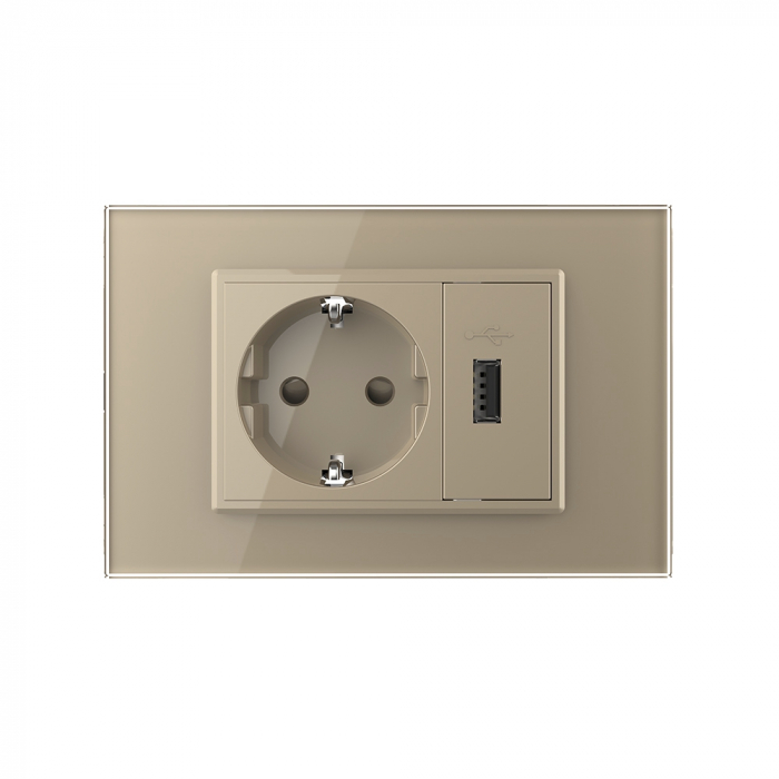 Priza simpla+priza USB cu rama din sticla 3M-Livolo [2]