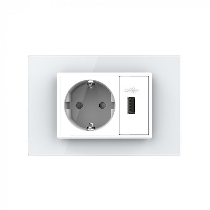 Priza simpla+priza USB cu rama din sticla 3M-Livolo [2]