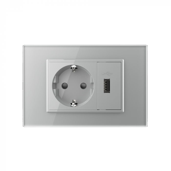 Priza simpla+priza USB cu rama din sticla 3M-Livolo [2]
