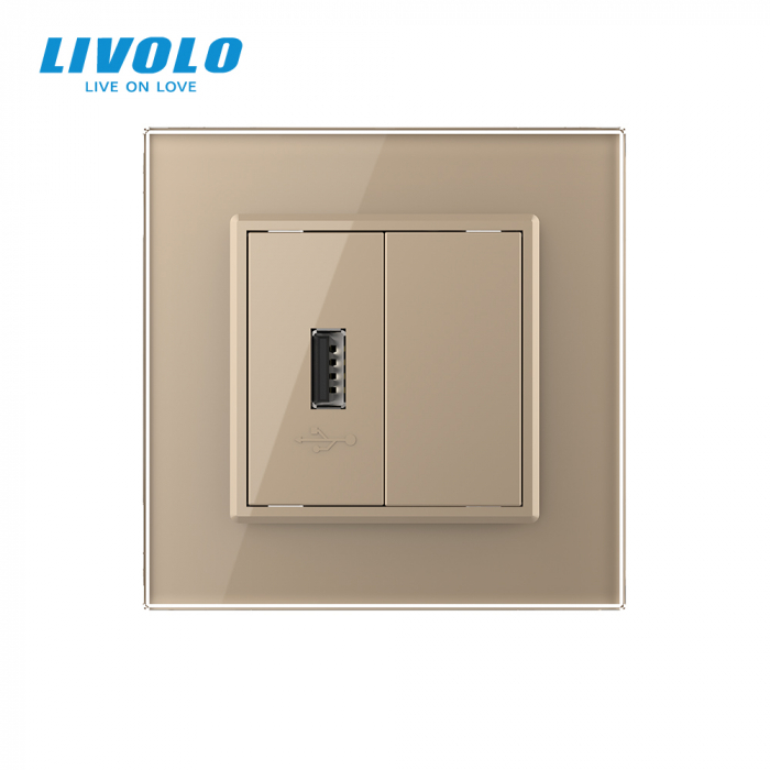 Priza simpla USB cu panou sticla Livolo [2]