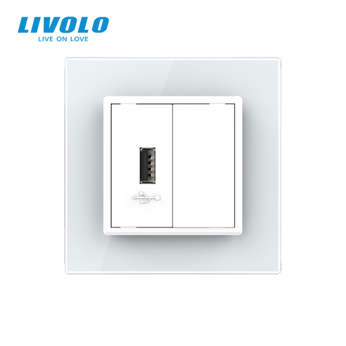Priza simpla USB cu panou sticla Livolo [2]