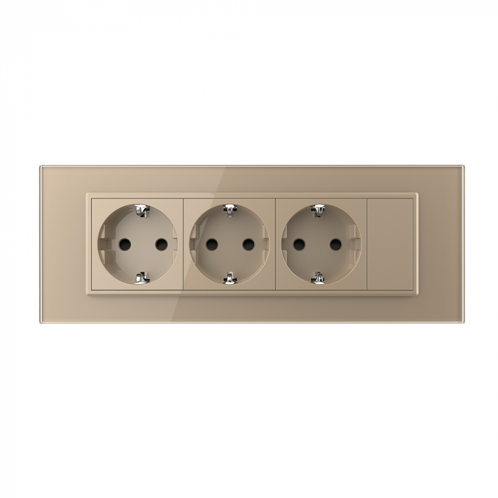 Priza tripla plus blank Livolo cu rama din sticla 6/7 module standard Italian serie noua [3]
