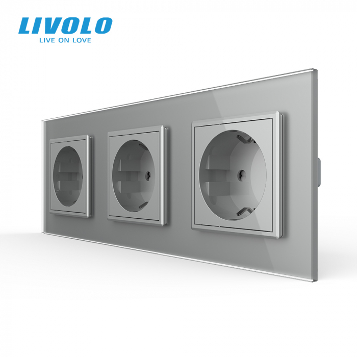 Priza tripla Schuko cu panou din sticla Crystal Livolo [1]