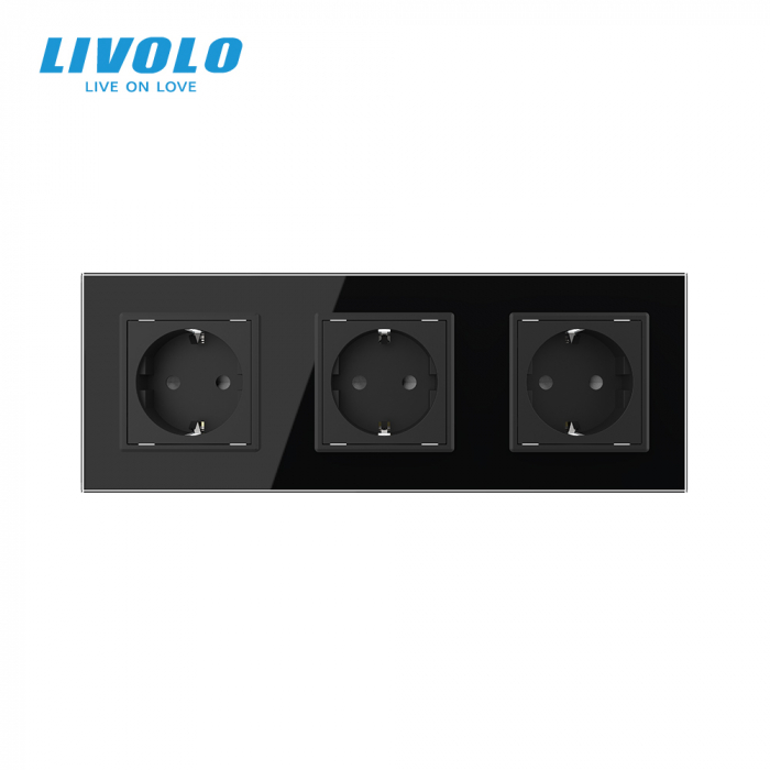 Priza tripla Schuko cu panou din sticla Crystal Livolo [3]