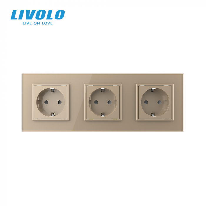 Priza tripla Schuko cu panou din sticla Crystal Livolo [3]