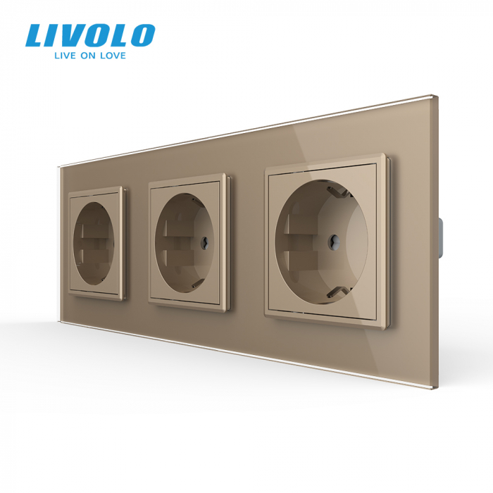 Priza tripla Schuko cu panou din sticla Crystal Livolo [1]