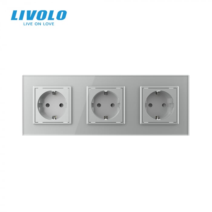Priza tripla Schuko cu panou din sticla Crystal Livolo [3]