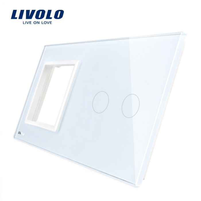 Ramă din sticla priza simpla plus intrerupator dublu, livolo [1]