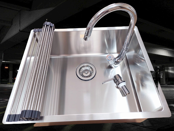 Set chiuvetă inox bucatarie Apell RADIUS + baterie Swan, dozator Yano si gratar rulabil [6]