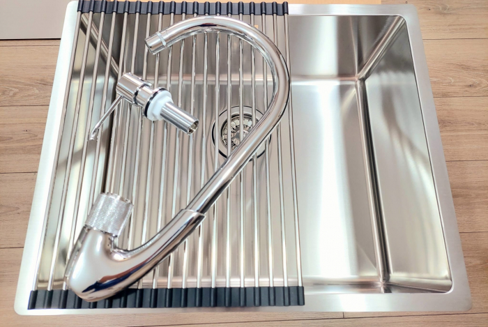 Set chiuvetă inox bucatarie Apell RADIUS + baterie Swan, dozator Yano si gratar rulabil [2]
