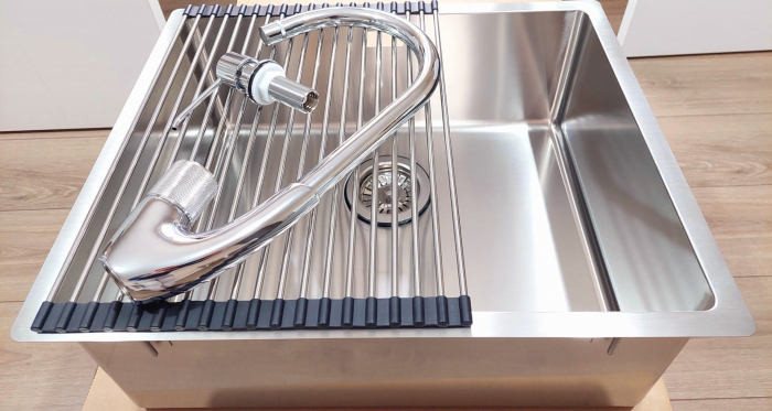 Set chiuvetă inox bucatarie Apell RADIUS + baterie Swan, dozator Yano si gratar rulabil [5]