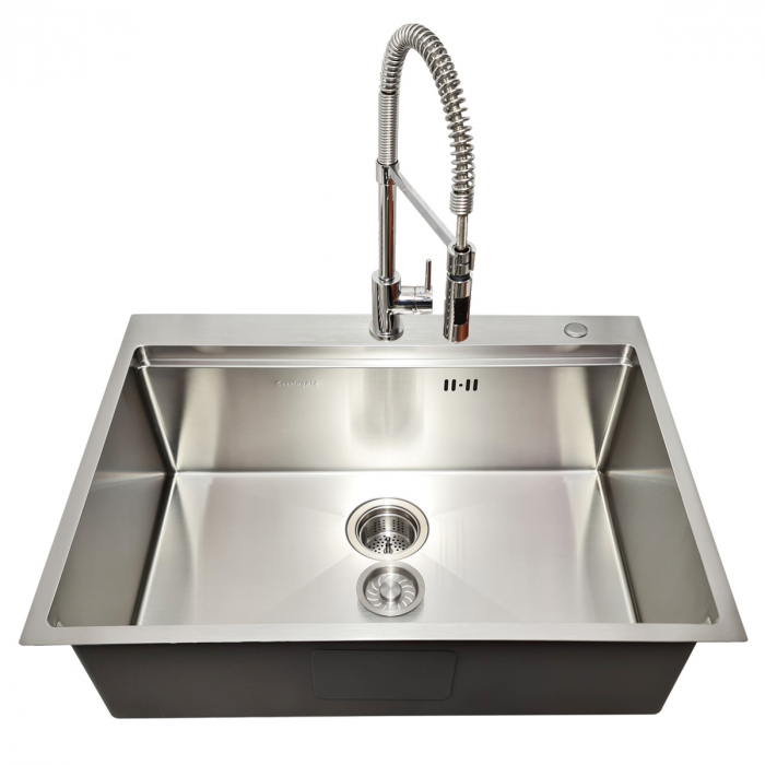 Chiuveta bucatarie inox CookingAid HERA TOP cu dozator detergent, scurgator vase/paste/fructe, gratar rulabil inox, tocator lemn Sapele + accesorii montaj [7]