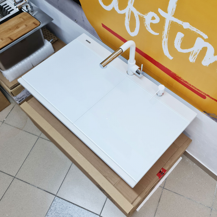 Set complet Chiuveta bucatarie granit dubla cu 2 cuve CookingAid Kinga LX8620 Alba / Polar White + Baterie CookingAid Arizona + 2 Tocatoare sticla Temperizata Alba + Tavita scurgere inox + accesorii montaj [13]