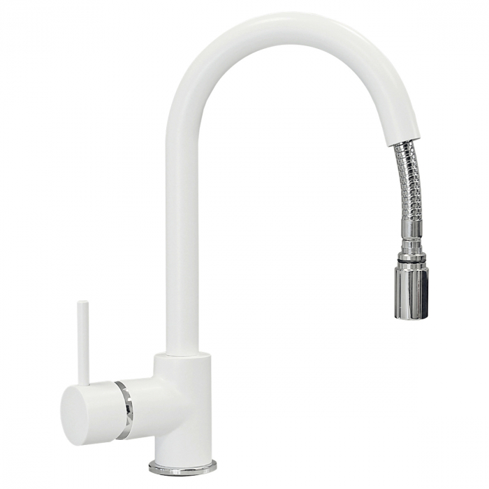 Chiuveta bucatarie granit dubla cu 2 cuve CookingAid Kinga LX8620 Alba / Polar White + baterie,2 tocatoare sticla ,tavita inox ,dozator [9]